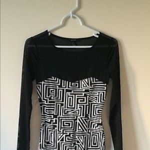 White and black geometric sheer mess dress